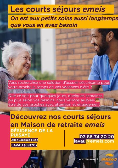 Court séjour maison de retraite été 2026
