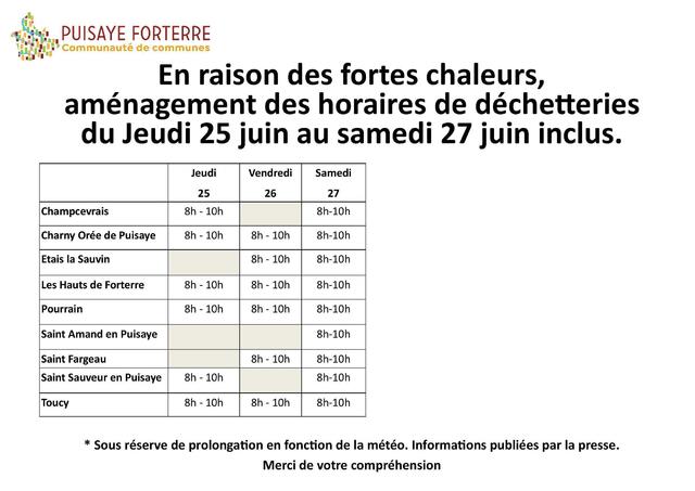horaires déchetterie 25 au 27 juin